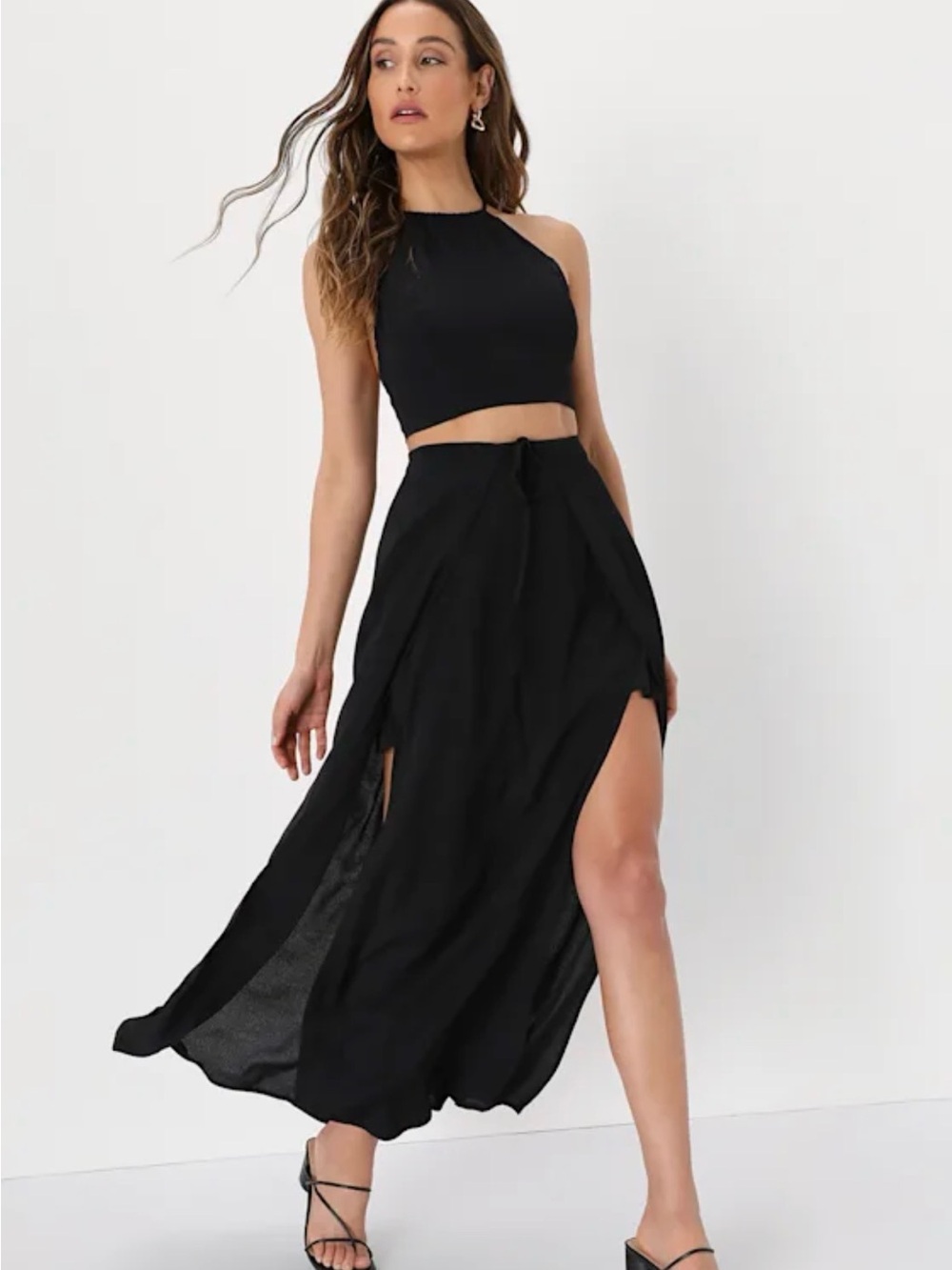NWT Lulus Run the Sunmer Black Maxi Skirt Set M